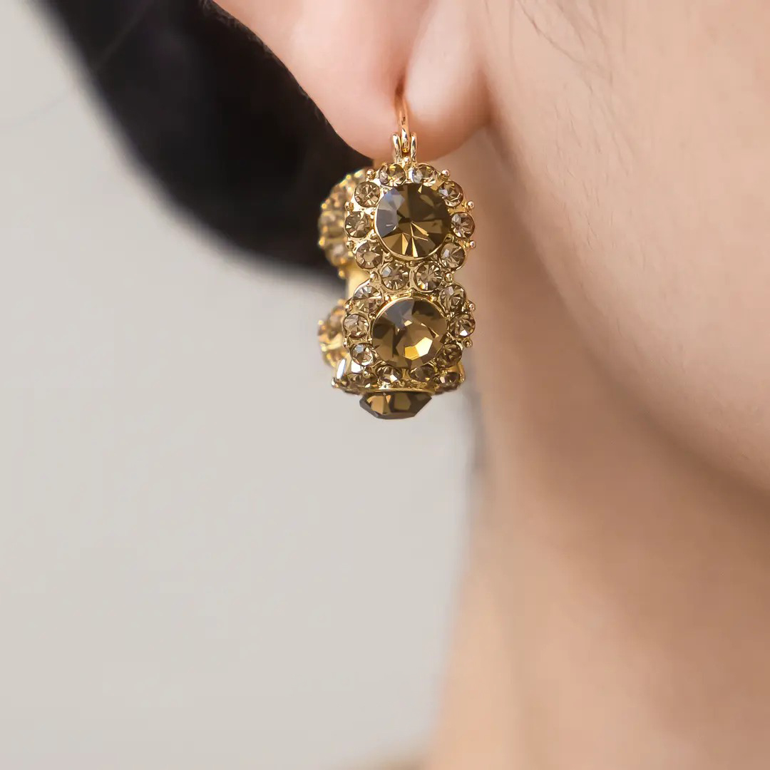 Maillard Style Golden Champagne Crystal Earrings
