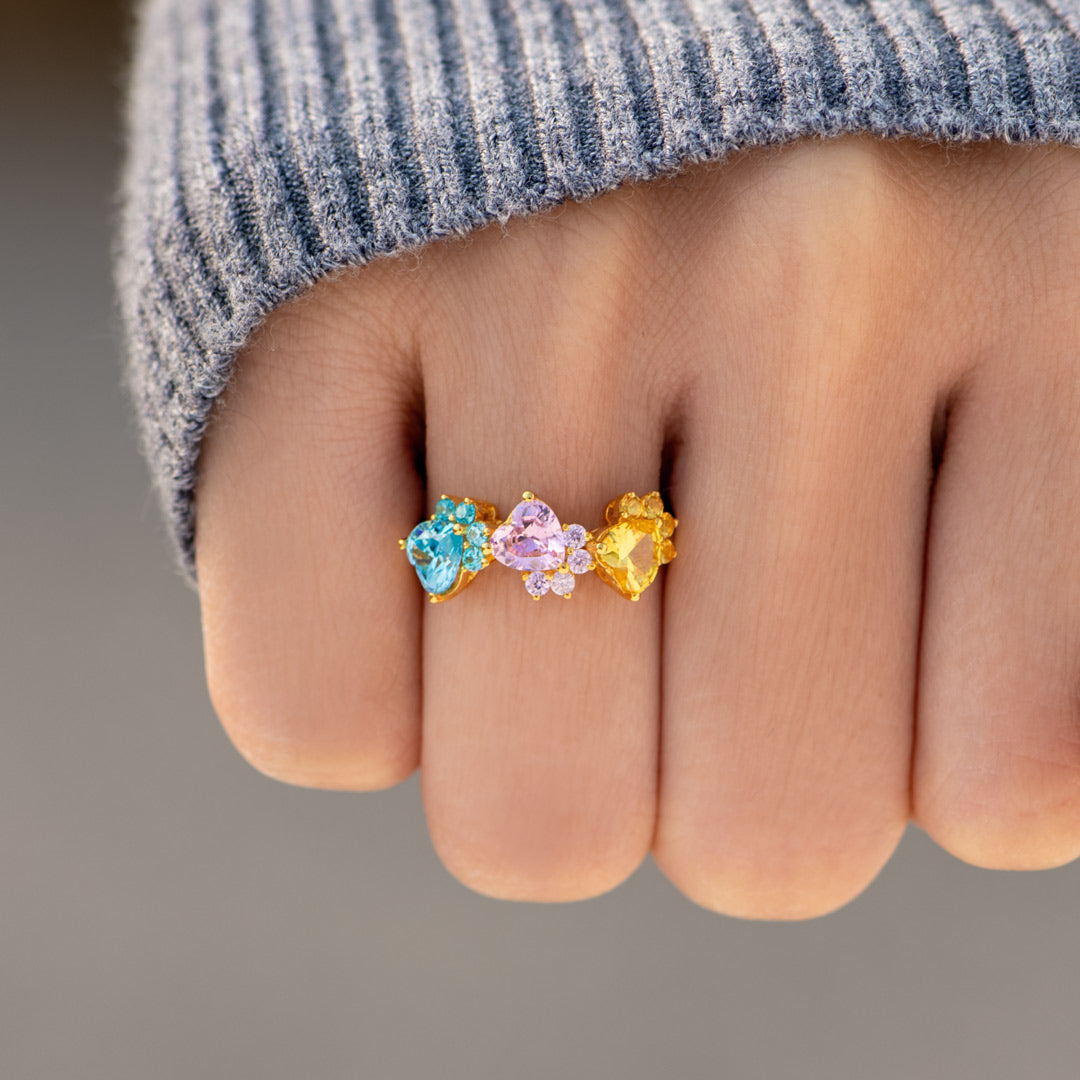 The Catmother Cat Paws 1-5 Birthstones Ring