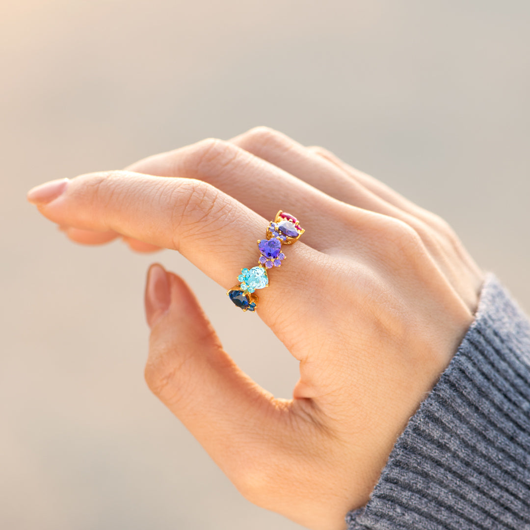 The Catmother Cat Paws 1-5 Birthstones Ring