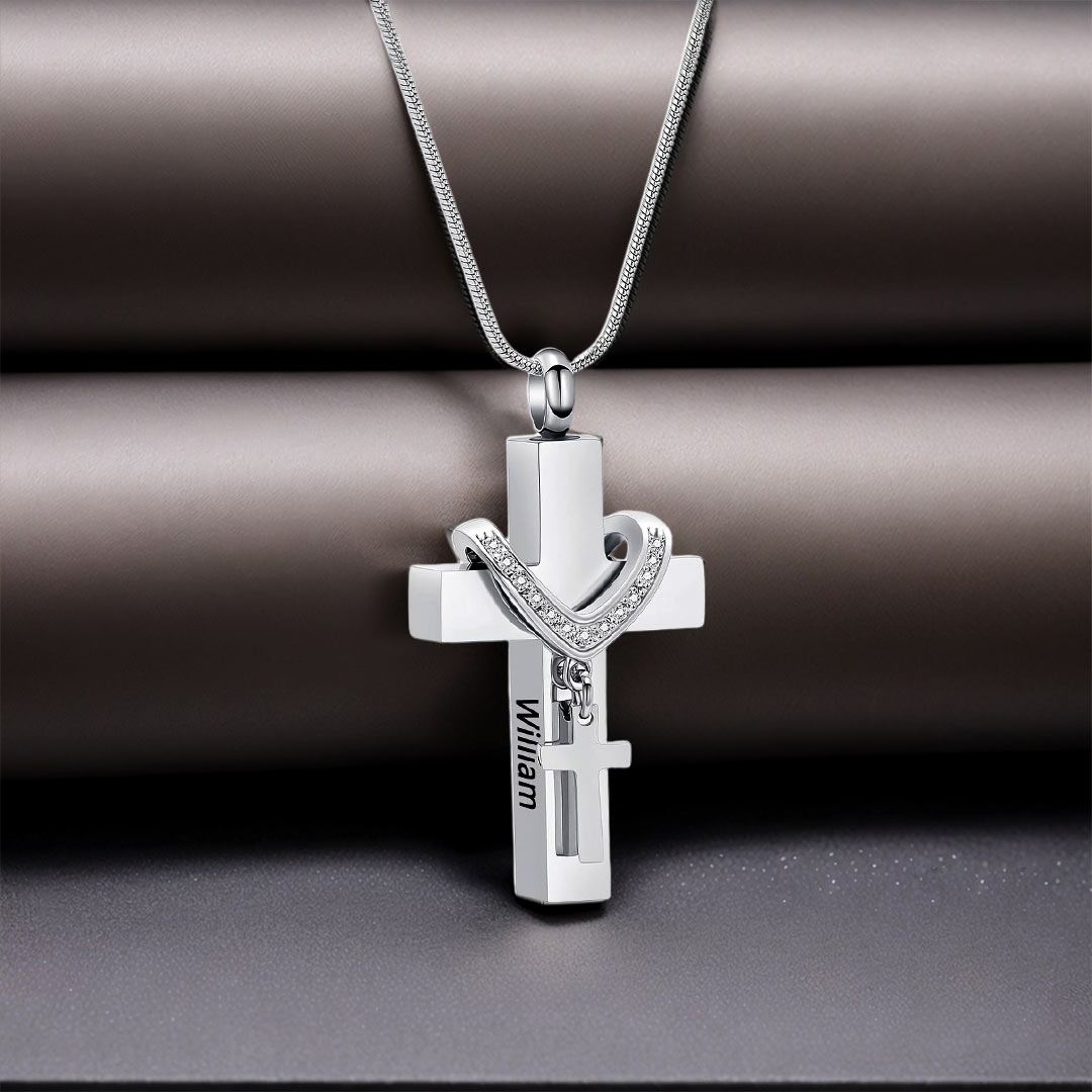 For Memorial - Custom Name Cross Pendant Urn Necklace