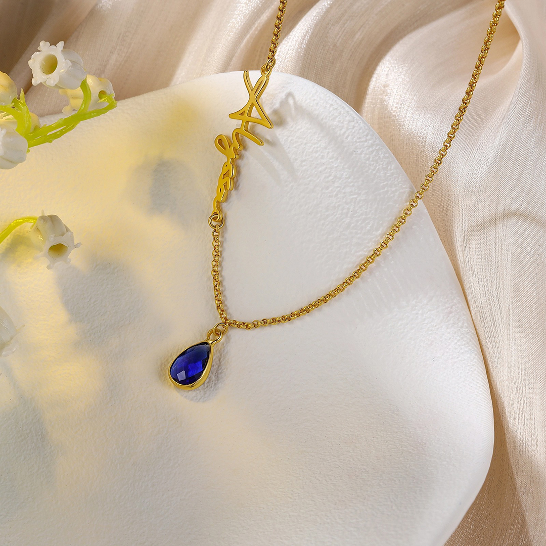 For Memorial - Customized Name Birthstone Memorial Tear Necklace