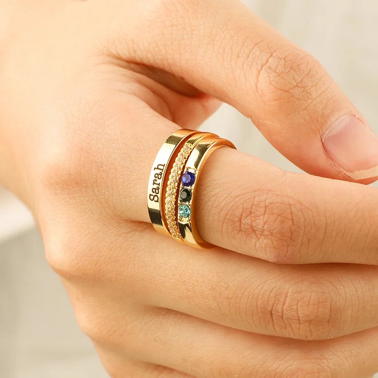 To Mother, Love Kids Personalized Name & Birthstones Ring- 3 Rings Set
