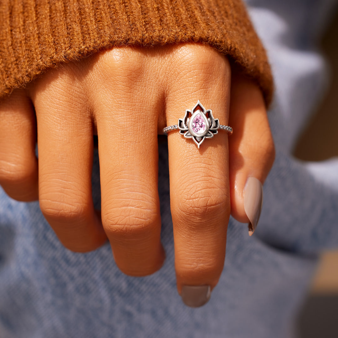 Personalized Name And Birthstone Lotus Ring