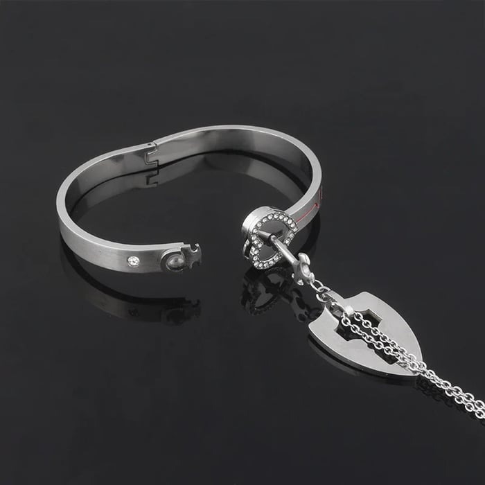 Love Lock Bracelet and Key Necklace Set-belovejewel.com