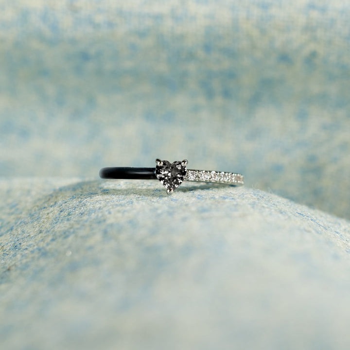 Love Me Until I'm Me Again Black Heart-Cut Half Enamel Ring