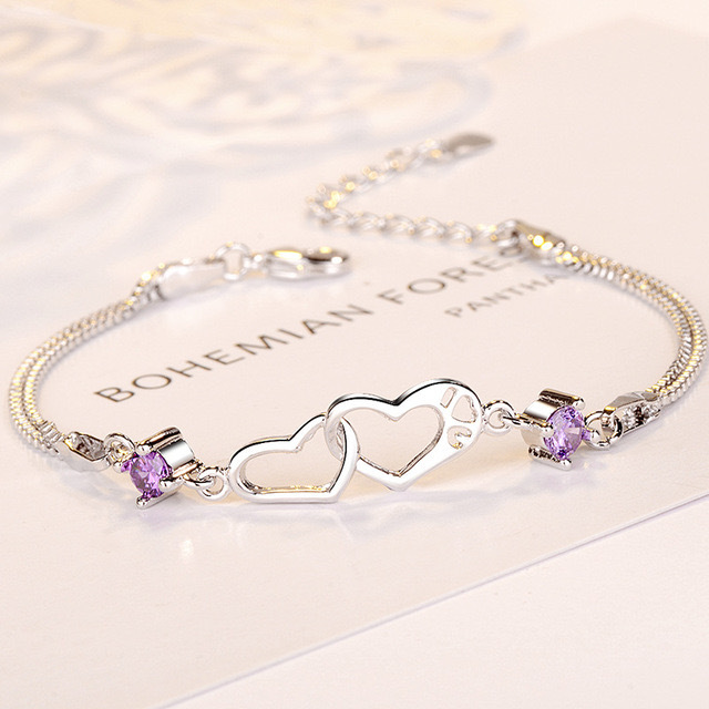 Mother And Daughter Birthstone Custom Double Diamond & Heart Bracelet