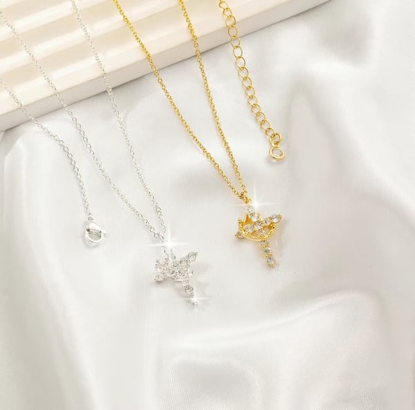 Paved Cross Rotated Crown Necklace