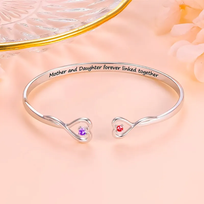 💐MOTHER'S DAY PRE-SALE💝MOTHER & DAUGHTER FOREVER LINKED TOGETHER DOUBLE HEART CUSTOM BIRTHSTONE BRACELET
