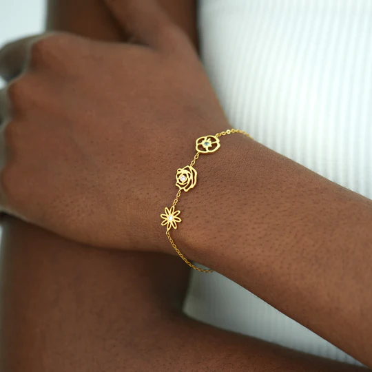 PERSONALISED BIRTH FLOWERS BRACELET-PERFECT GIFT FOR MOM/WIFE