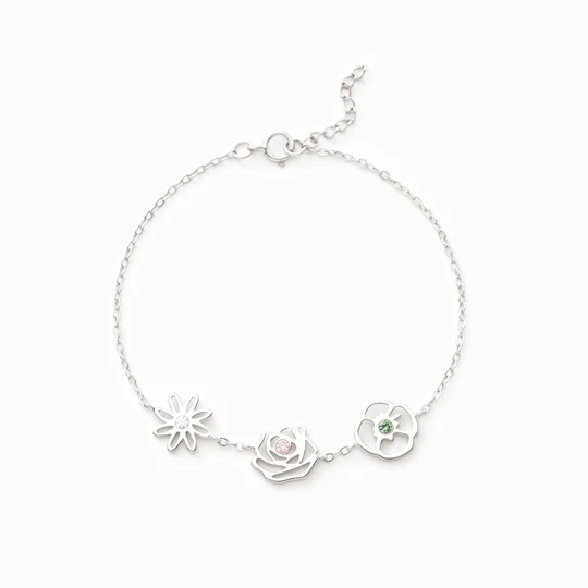 PERSONALISED BIRTH FLOWERS BRACELET-PERFECT GIFT FOR MOM/WIFE