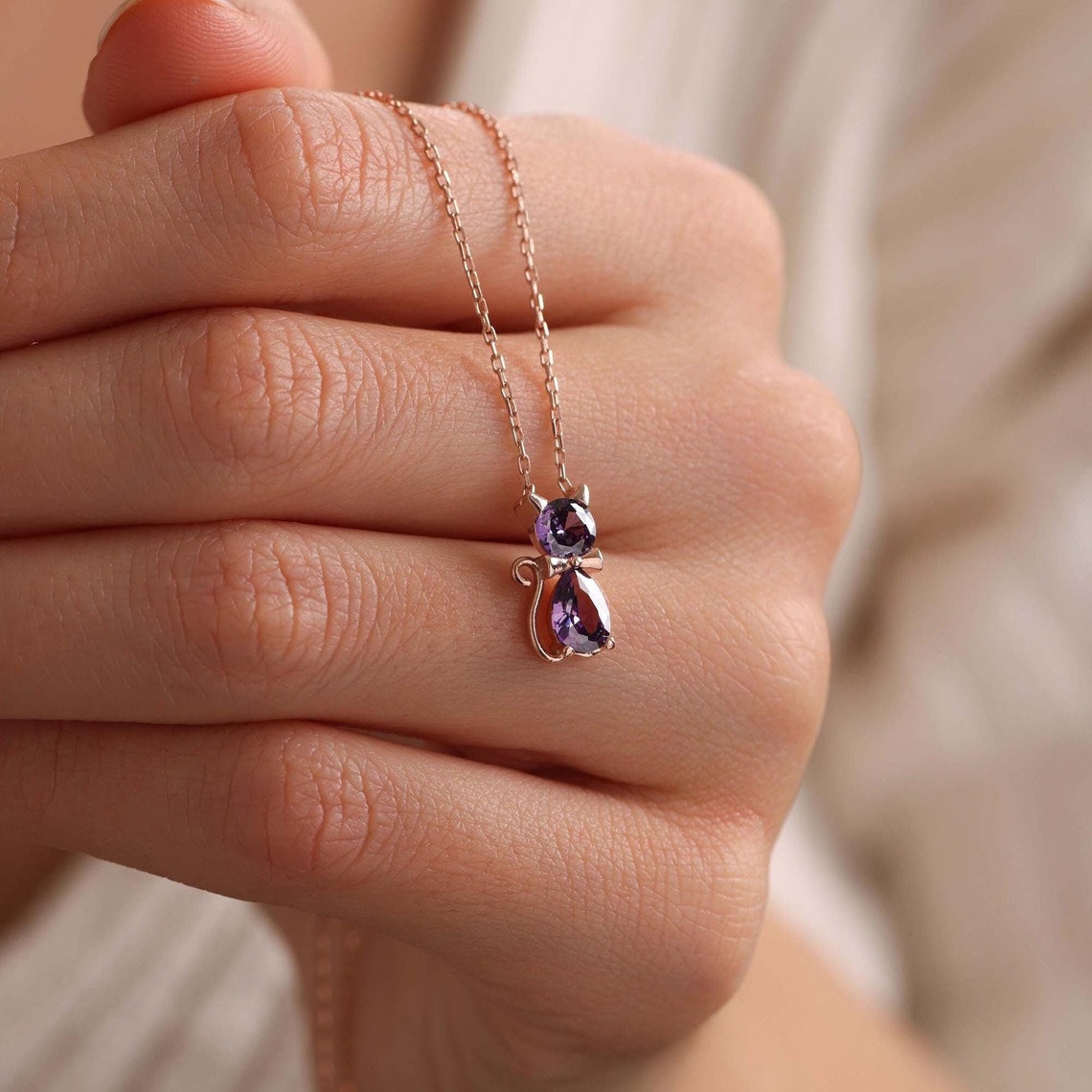 November Birthstone Cat Necklace, Citrine Jewelry, Scorpio, Sagittarius Gift, Teacher Gift, ChristmasGift for Cat Lovers, Kitten Necklace image 1