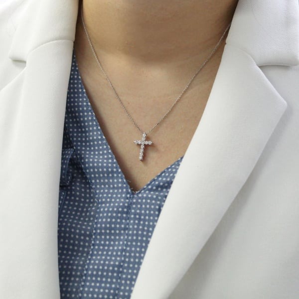 Paved Cross Rotated Crown Necklace