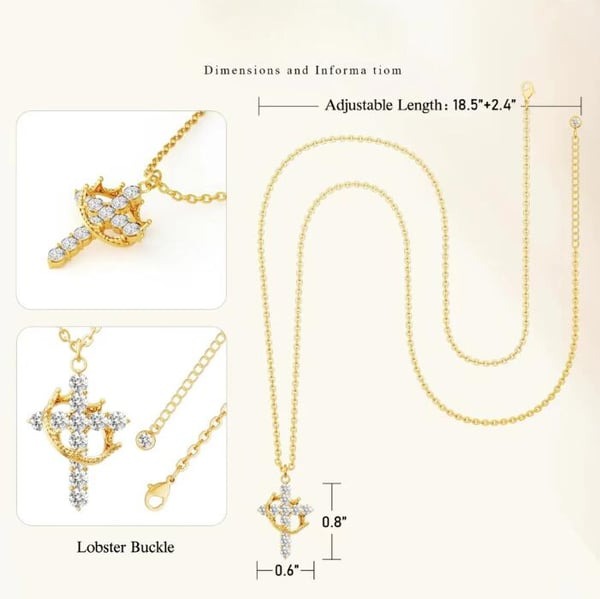 Paved Cross Rotated Crown Necklace