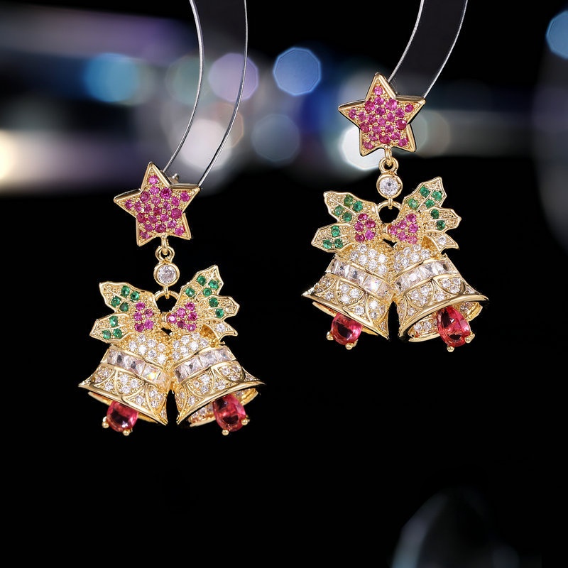Delicate Copper Zirconia Christmas Bell Earrings