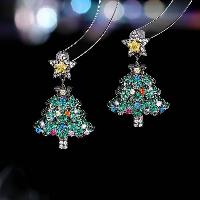 New Colorful Zircon Inlaid Christmas Tree Earrings