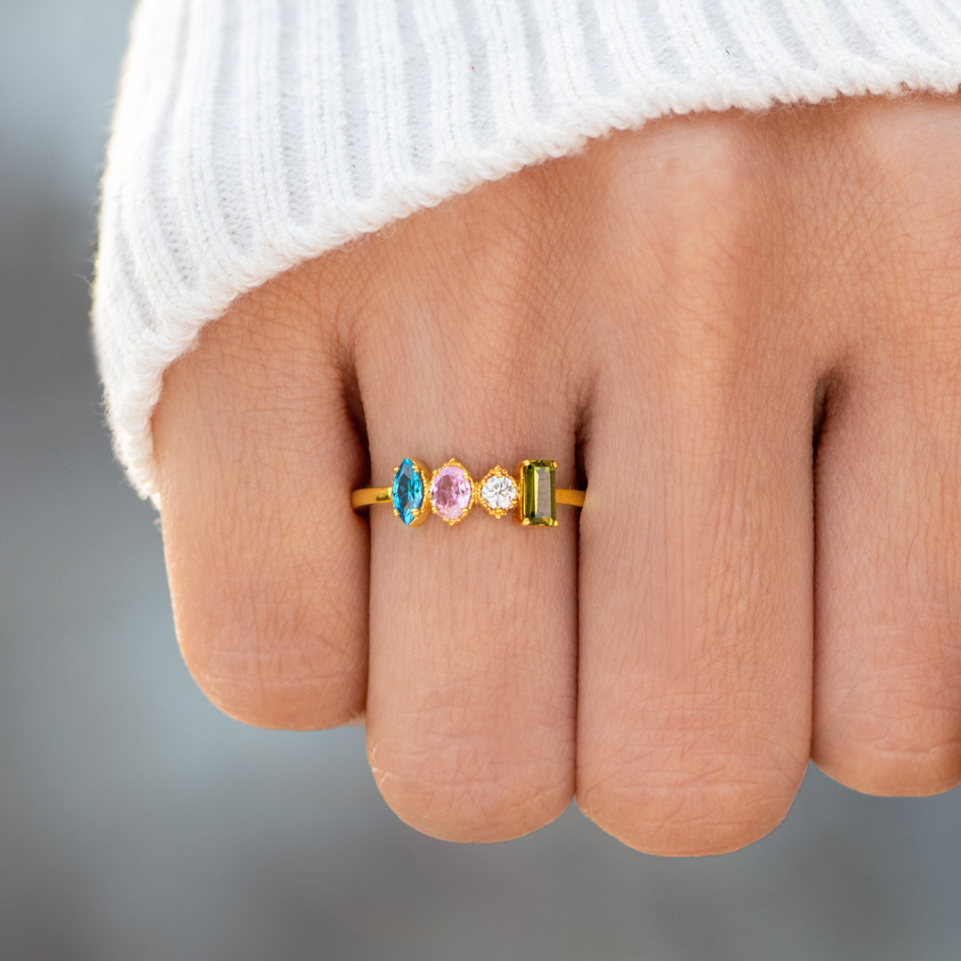 🎄Christmas Pre-sale🎁1-5 Multi Shaped Birthstones Mother's Ring