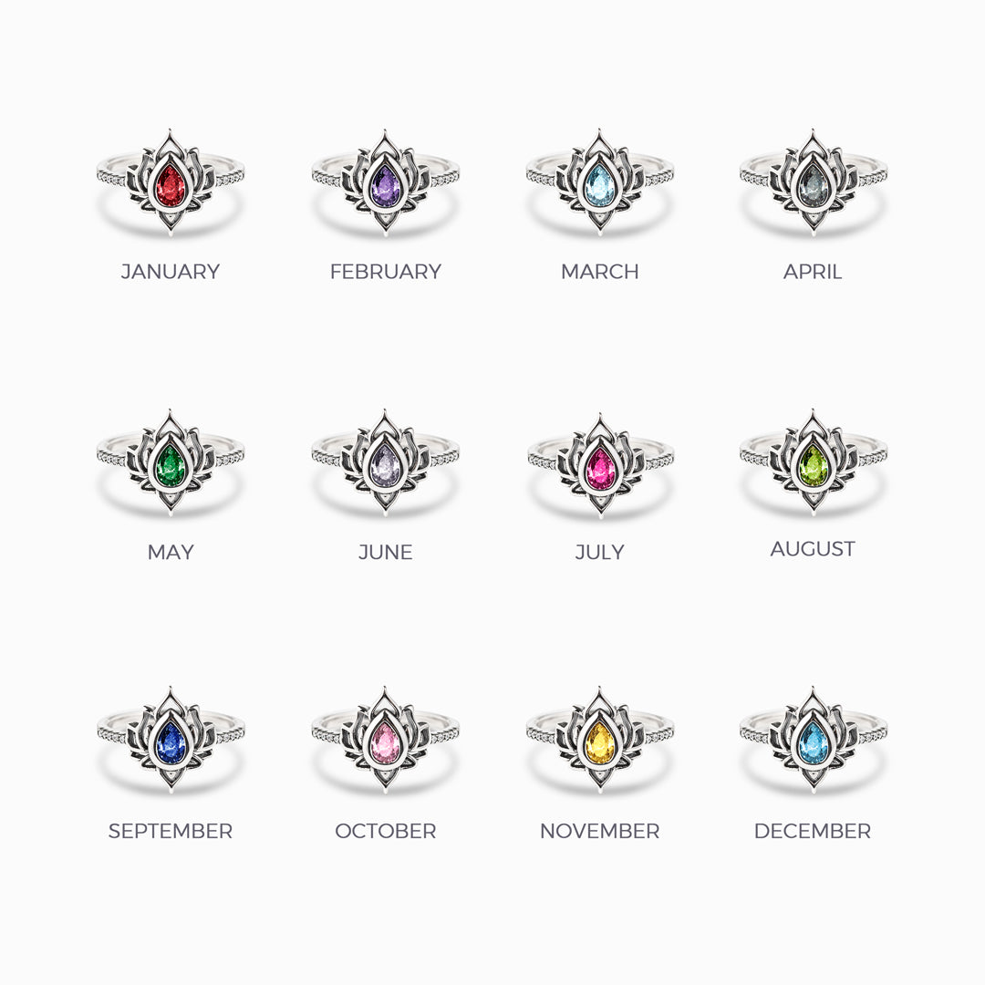 Personalized Name And Birthstone Lotus Ring