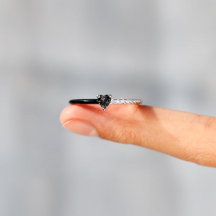 Love Me Until I'm Me Again Black Heart-Cut Half Enamel Ring