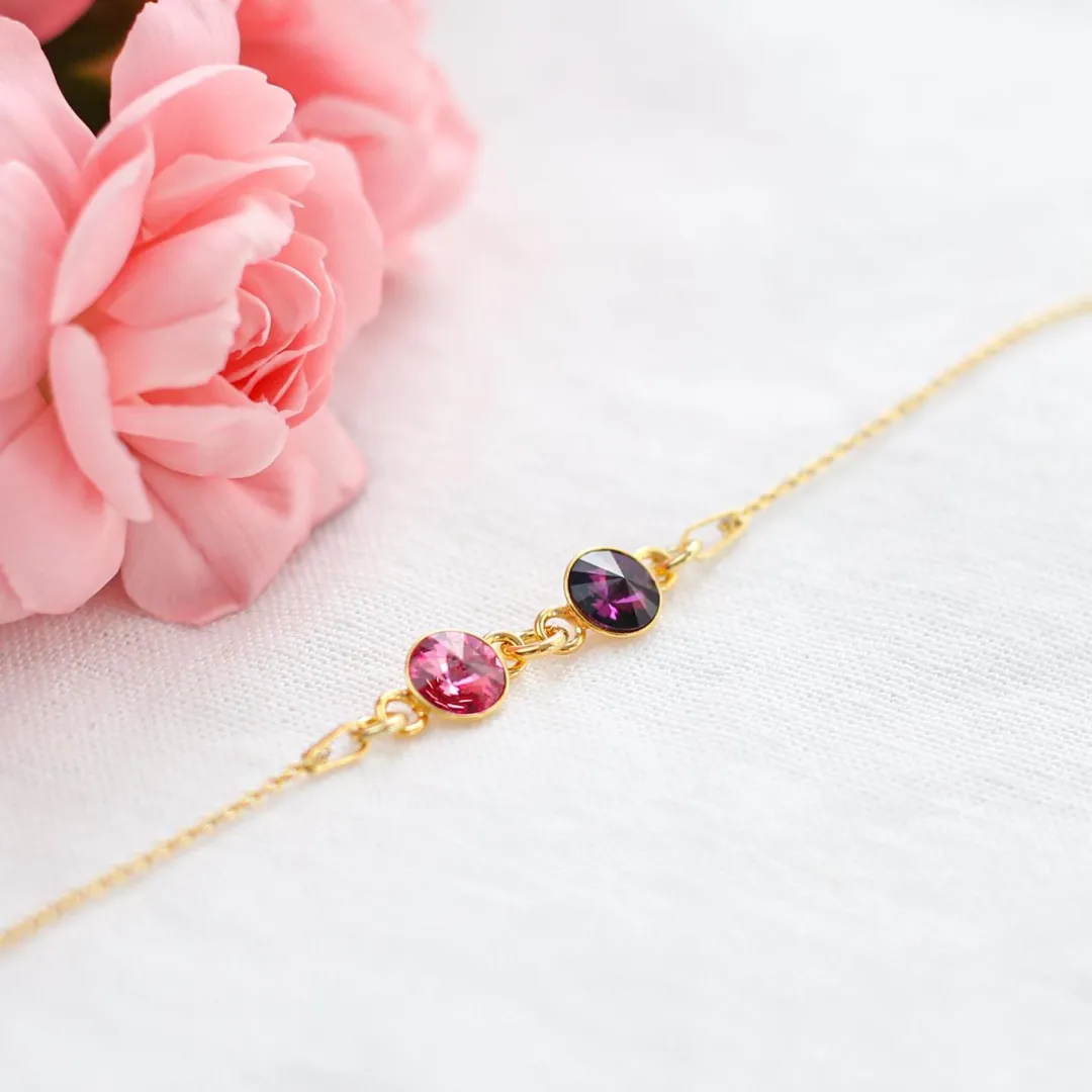 Mother And Daughter Forever Linked Together Custom Birthstones Bracelet