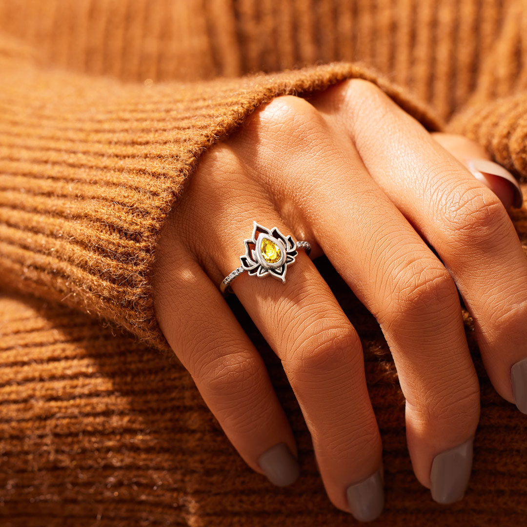 Personalized Name And Birthstone Lotus Ring