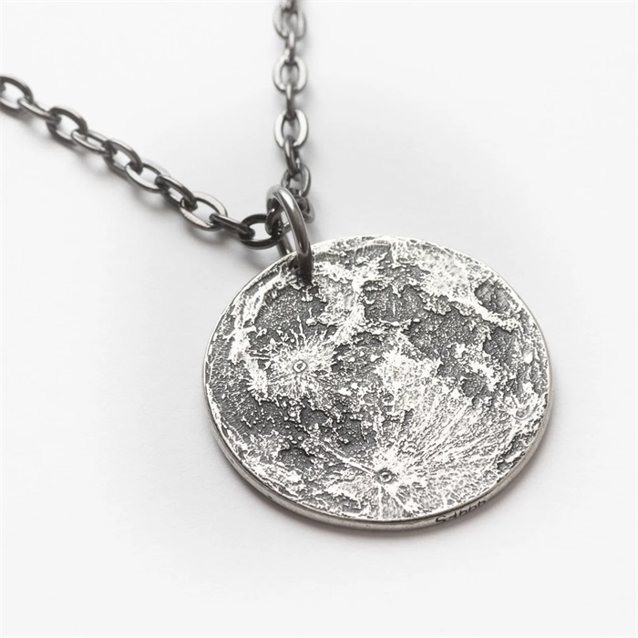 Silver Full Moon Necklace Charm-belovejewel.com