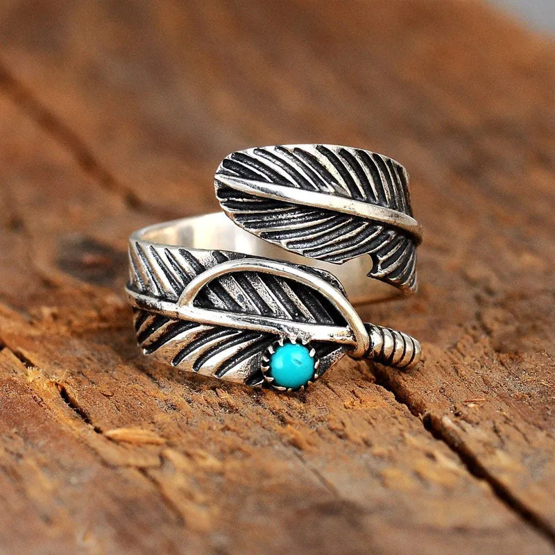 FOR MEMORIAL- YOUR GUARDIAN ANGEL WATCHING AND PROTECTING FEATHER TURQUOISE RING