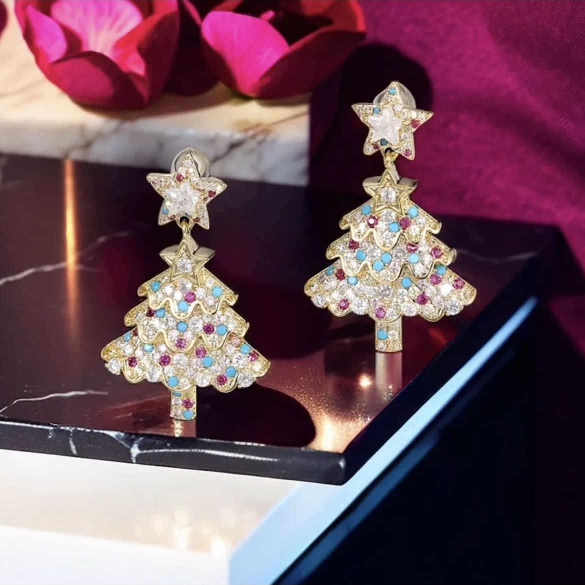 🎄Christmas Hot Sale✨Colorful Shiny Christams Tree Earrings