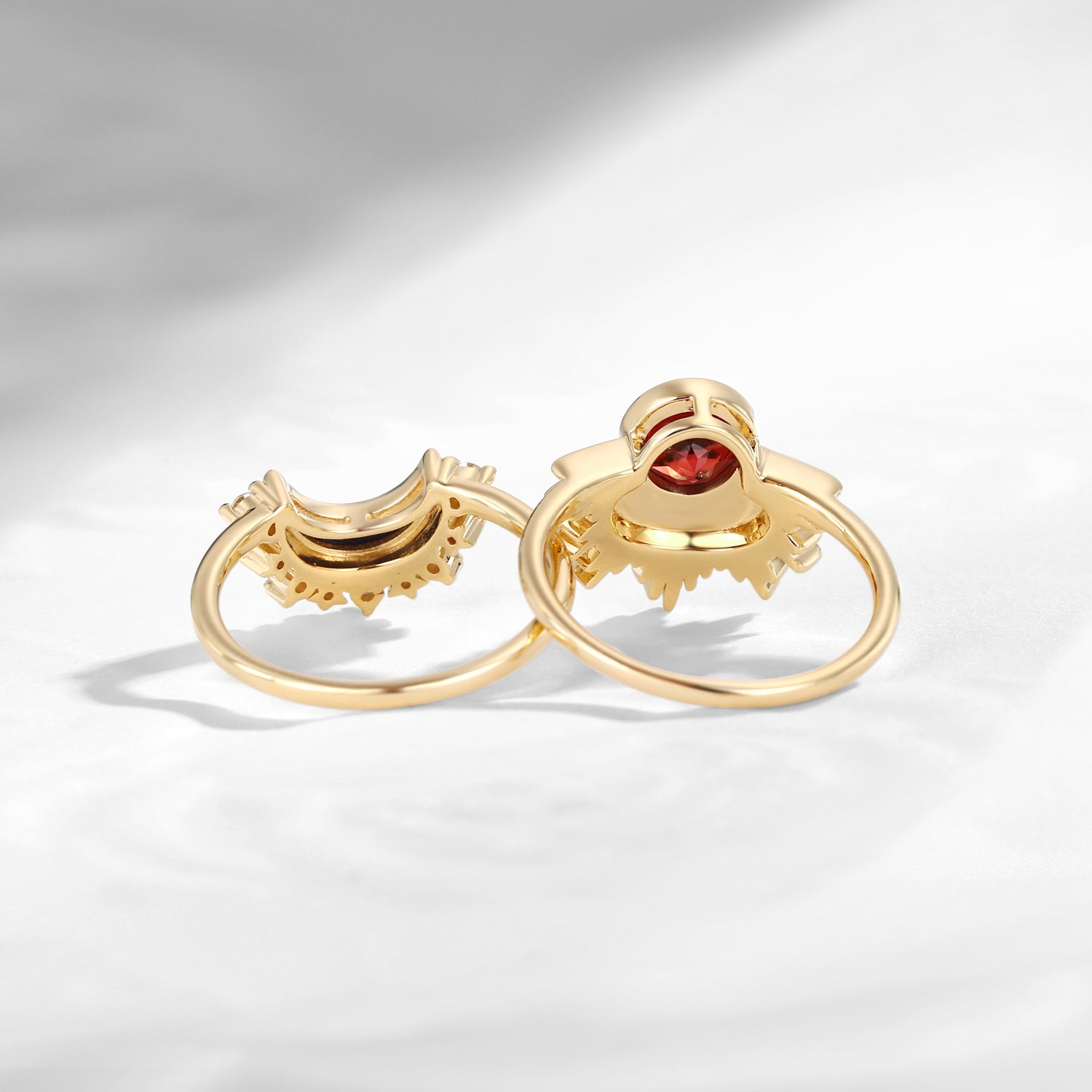 Retro Sun & Moon Engagement Ring Set