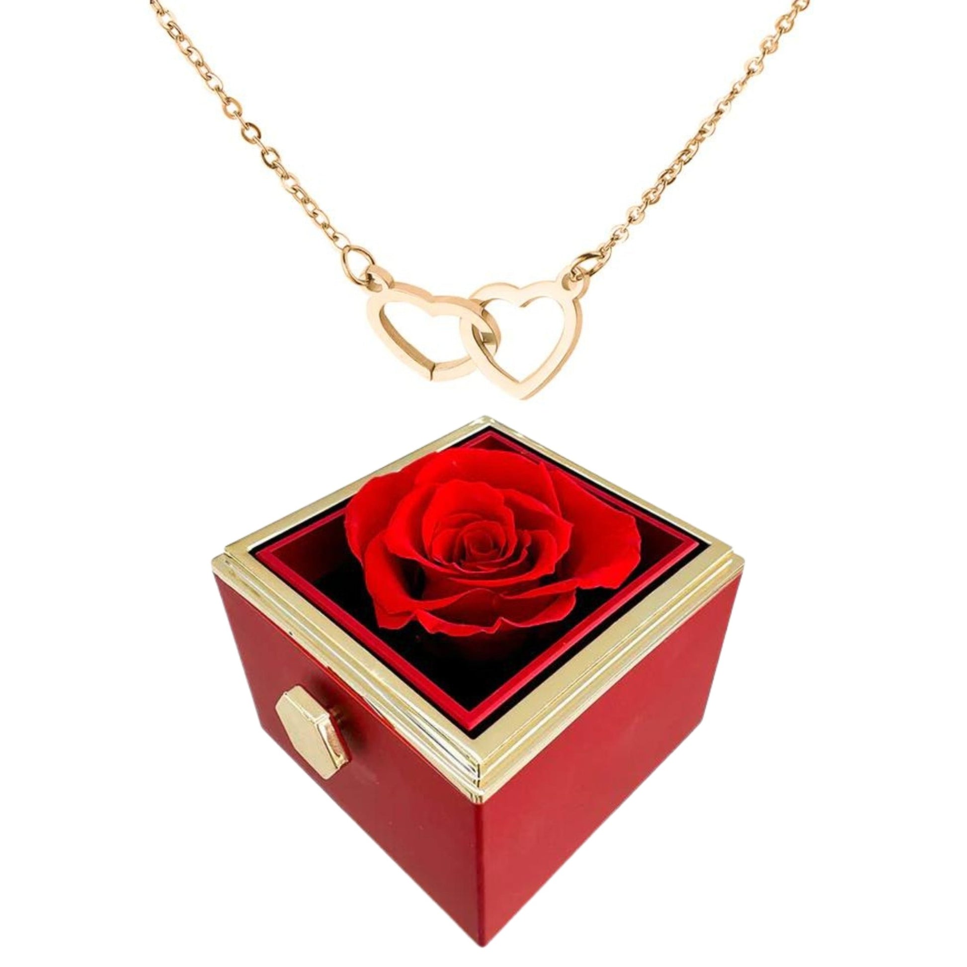 Eternally Preserved Rotating Rose Box - W/ Engraved Heart Necklace-belovejewel.com