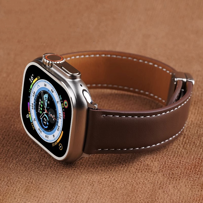 Vintage Leather Magnetic Foldover Buckle Band For Apple Watch