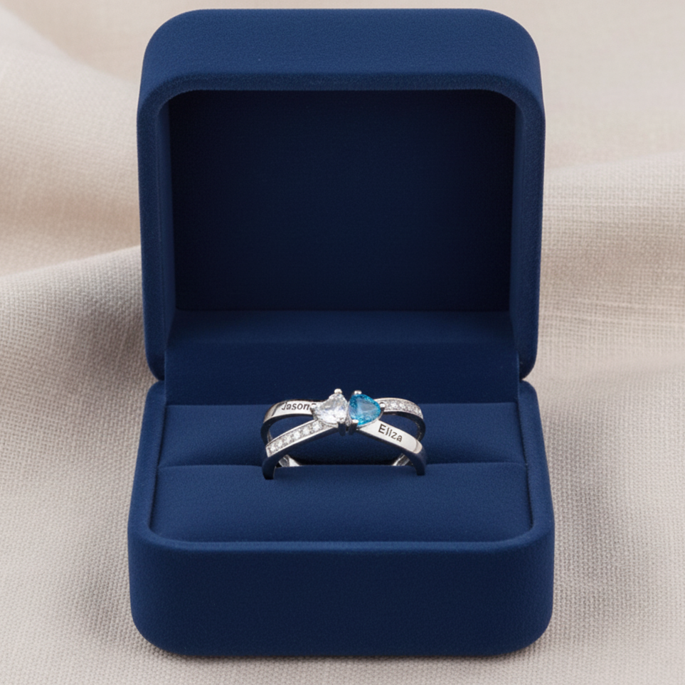 For Love - Custom Promise Two Heart Birthstone Ring