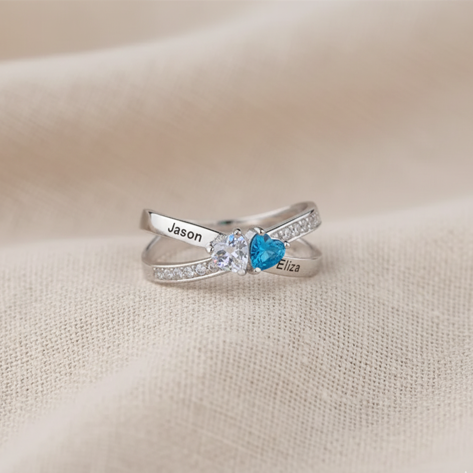 For Love - Custom Promise Two Heart Birthstone Ring