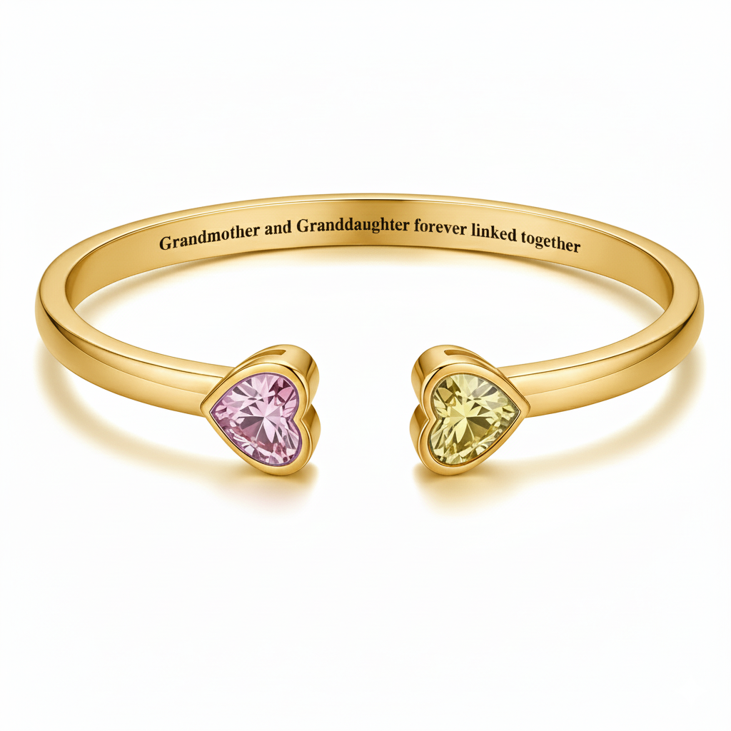 Grandmother&Granddaughter Double Heart Custom Birthstones Bracelet