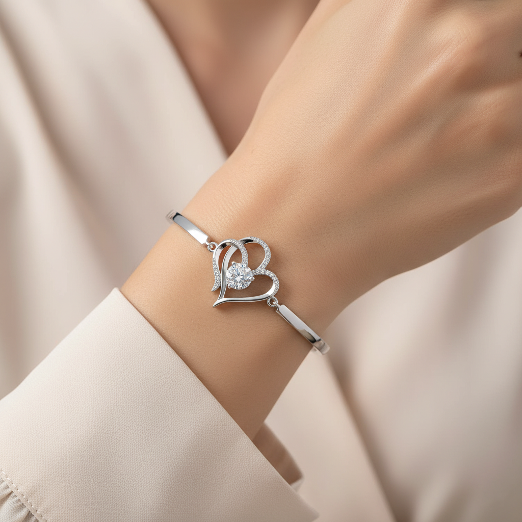 For Granddaughter- We Are Connected By Heart Diamond Bracelet