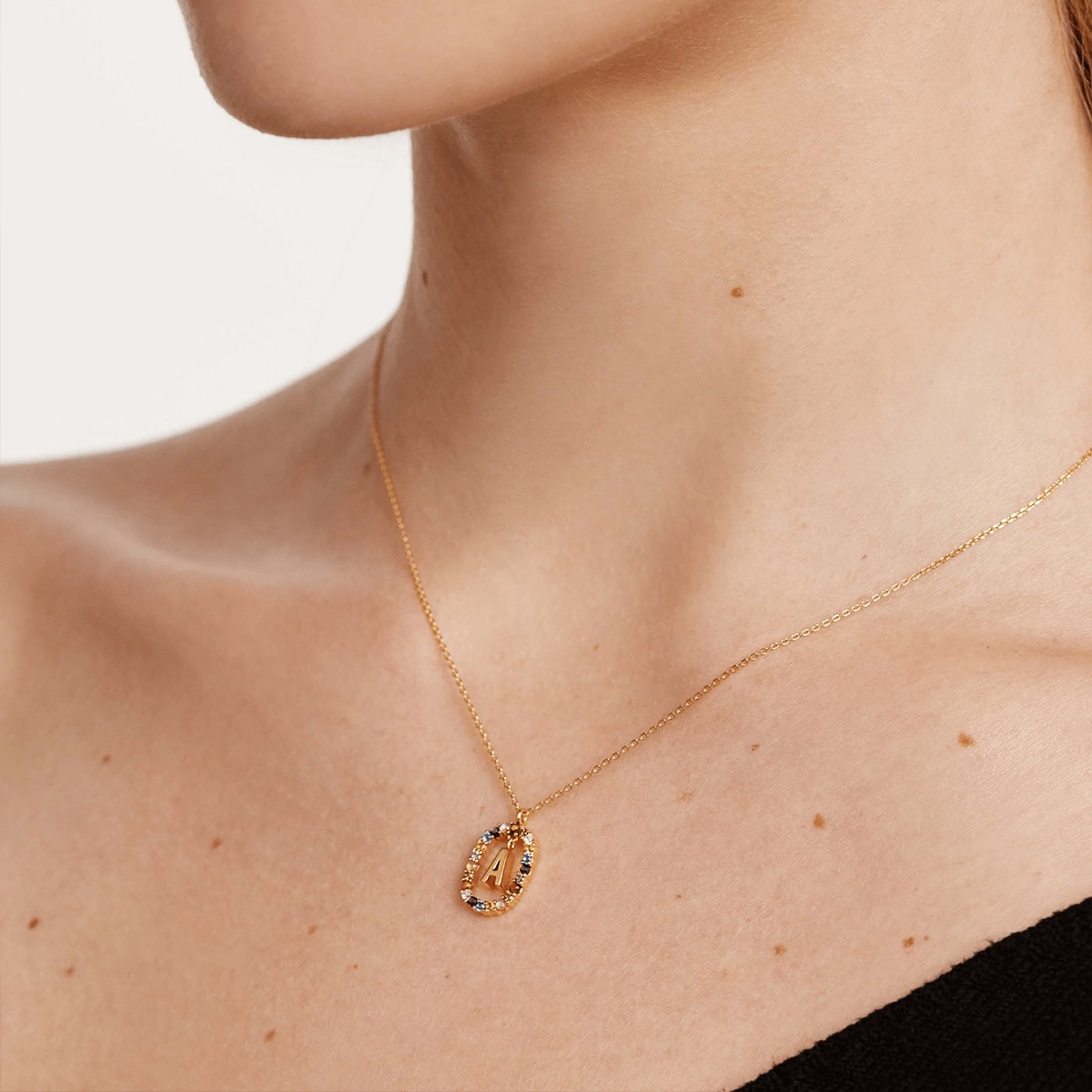 18K Real Gold, Initial Necklace, Letter Pendant