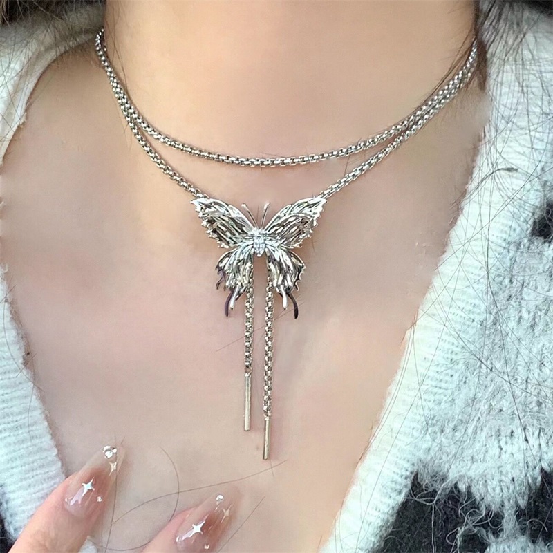 🌷SPRING SALE✨Silver Butterfly Long Necklace for Women, Pull-out Personalized Necklace