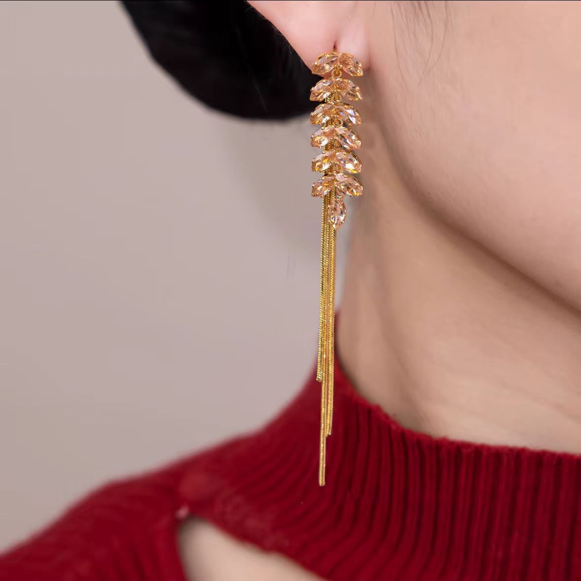💐Mother's Day Pre-sale💝14K Gold-Plated Exquisite Long Wheat Tassel E