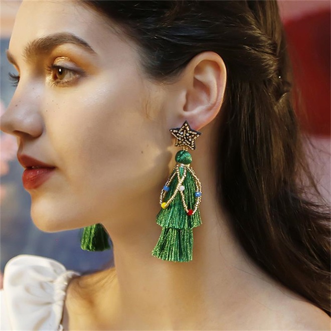 🔥Christmas Pre-sale🎁Rice Beads Tassel Braided Christmas Earrings🎄