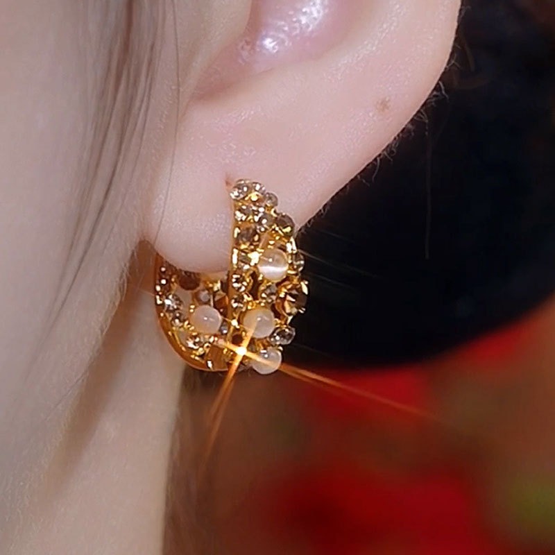 💐Mother's Day Pre-sale💝14K Gold-Plated Cat's Eye Stone Full Diamond Hoop Earrings