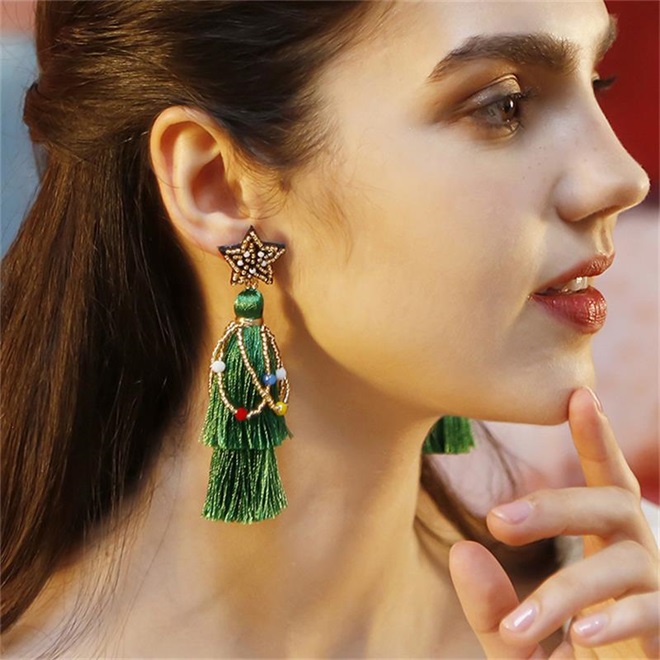 🔥Christmas Pre-sale🎁Rice Beads Tassel Braided Christmas Earrings🎄
