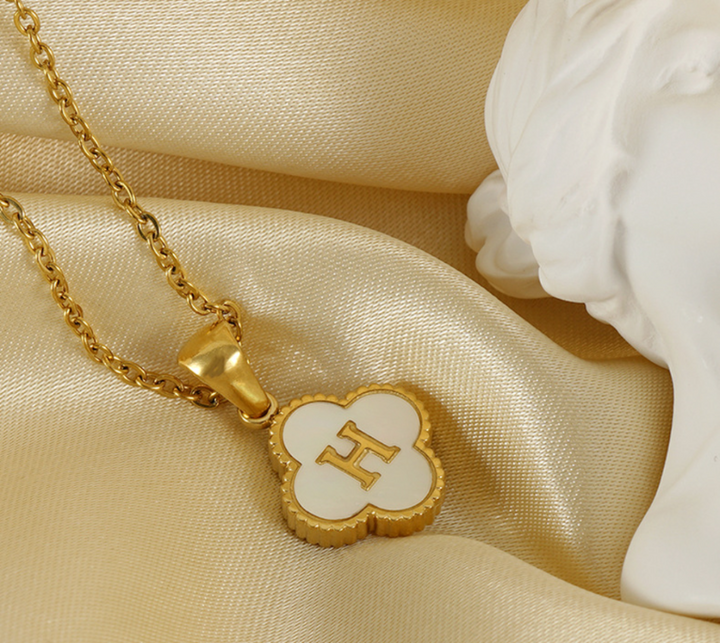 Clover Charms Initial Pendant '18k Gold Plated'-belovejewel.com