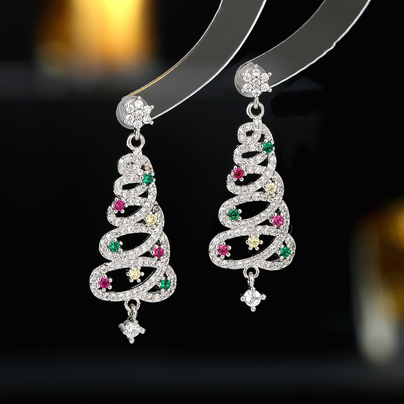 Shiny Diamond Tassel Christmas Tree Earrings