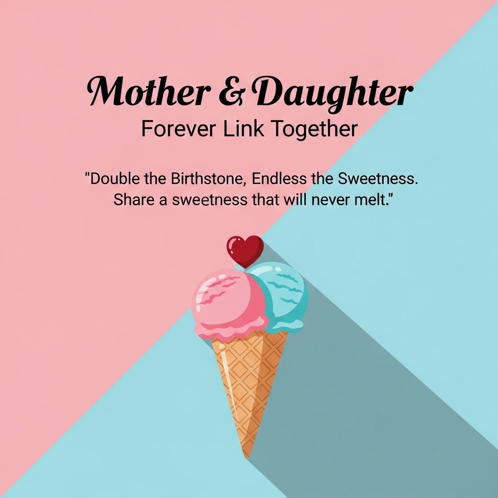 Mother&Daughter Sweet Ice Cream Custom Birthstones Necklace