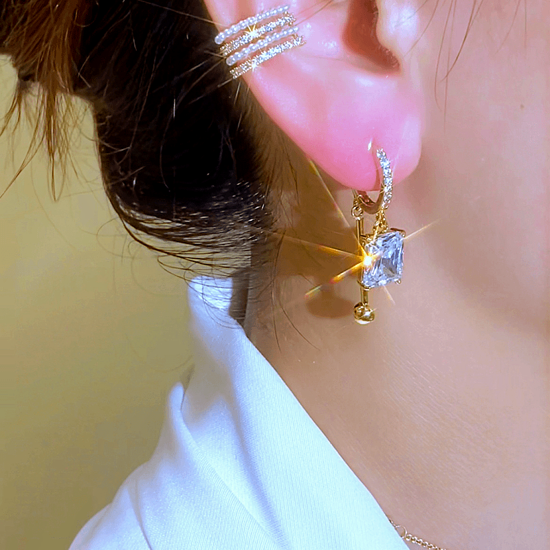 14K Gold-Plated Luxury Crystal Square Earrings