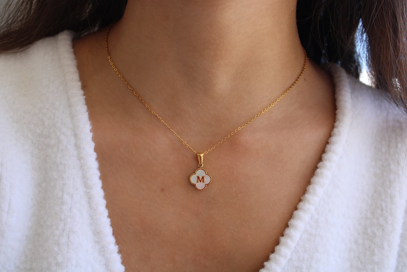 Clover Charms Initial Pendant '18k Gold Plated'-belovejewel.com