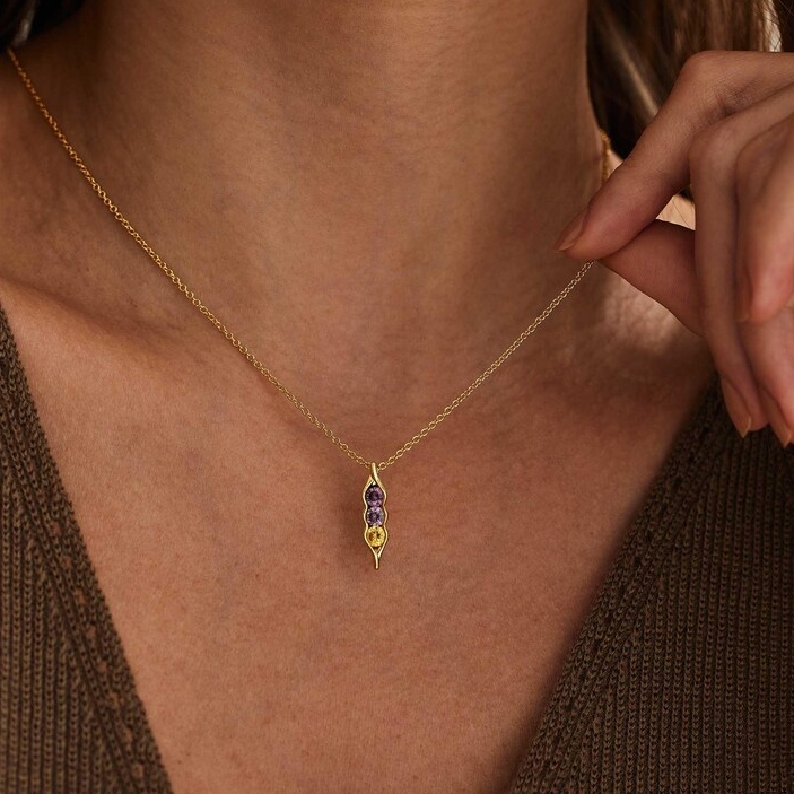 For Friend- We're Peas in a pod Birthstone Necklace