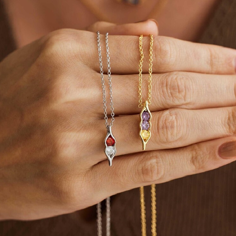 For Friend- We're Peas in a pod Birthstone Necklace