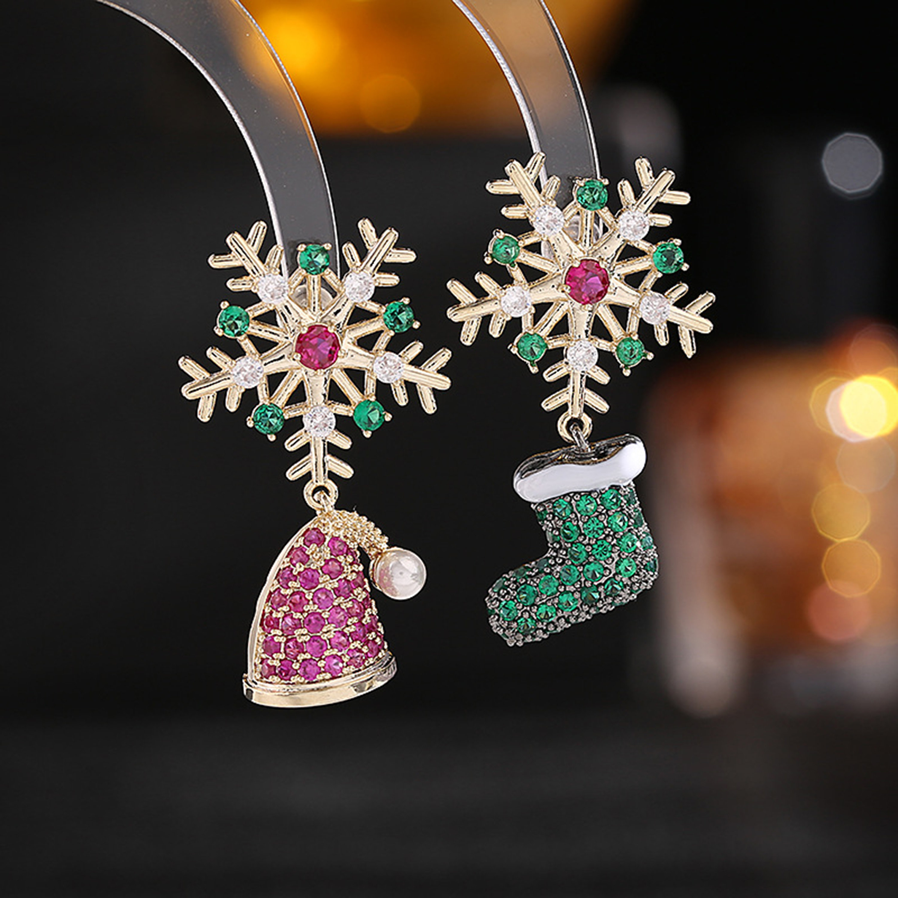 Christmas Crystal Snowflake Drop Earrings