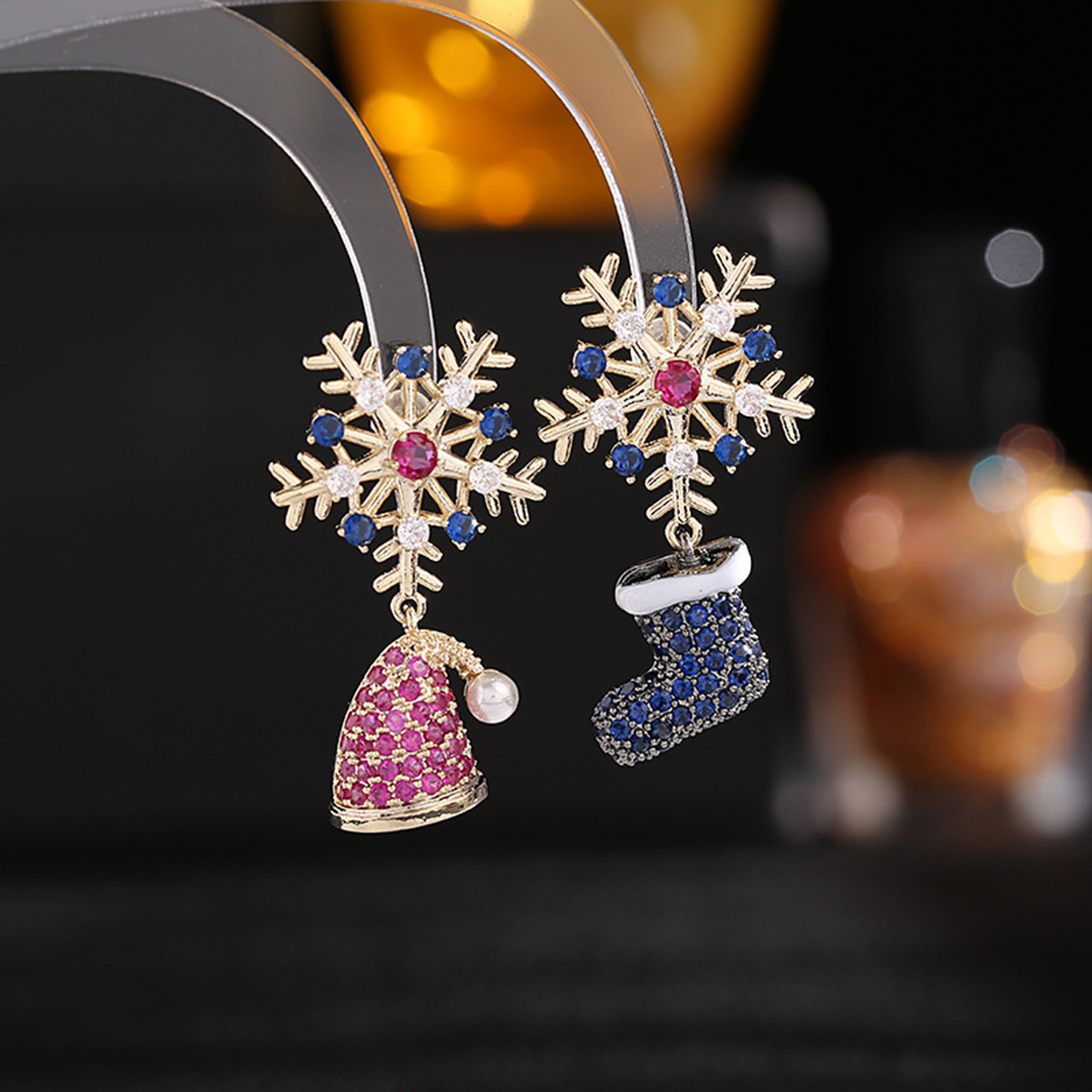 Christmas Crystal Snowflake Drop Earrings
