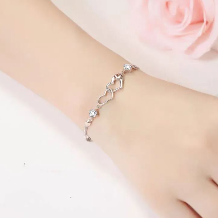 Mother And Daughter Birthstone Custom Double Diamond & Heart Bracelet